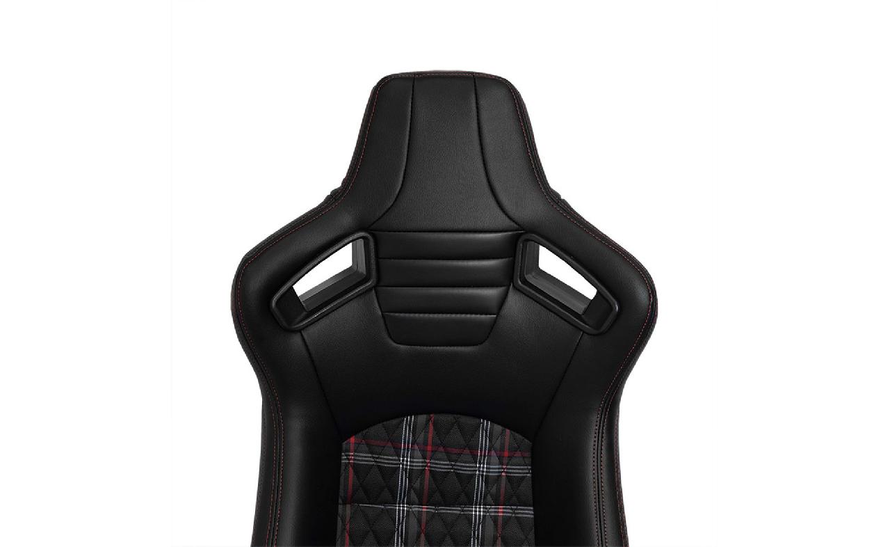 Siège baquet 'GT' - Simili Cuir Noir + Tissu en motif à carreaux