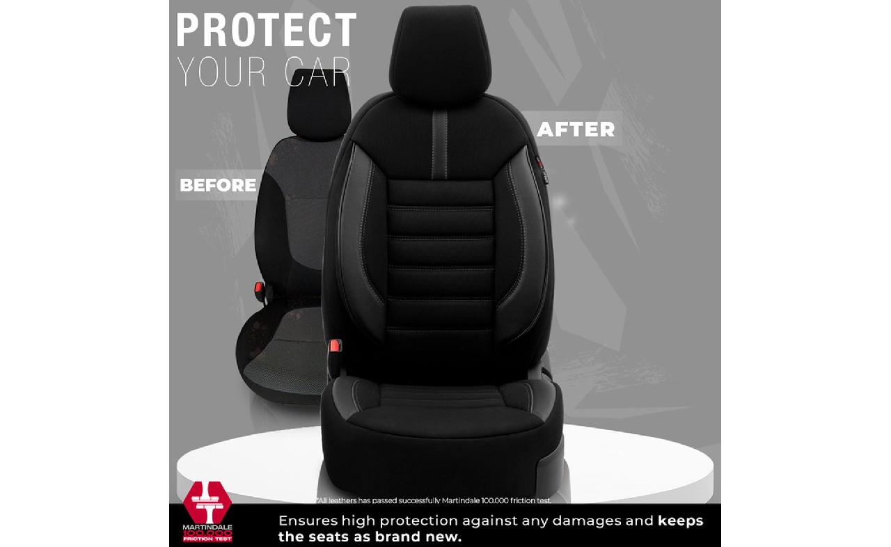 Housse de sièges universel en textile/cuir 'Limited' Noir + Surpiqûres gris  - 11-pièces - adapté aux Side-Airbags OTOM (OT LMT102)